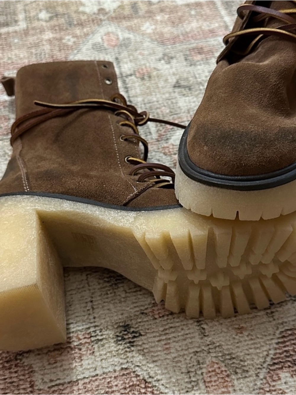 Free People Brown Lace Up Boots With Chunky Heel